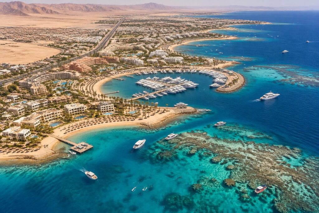 explorez la carte géographique et touristique d’hurghada : repérez plages, sites incontournables et lieux pratiques pour préparer votre séjour en égypte.